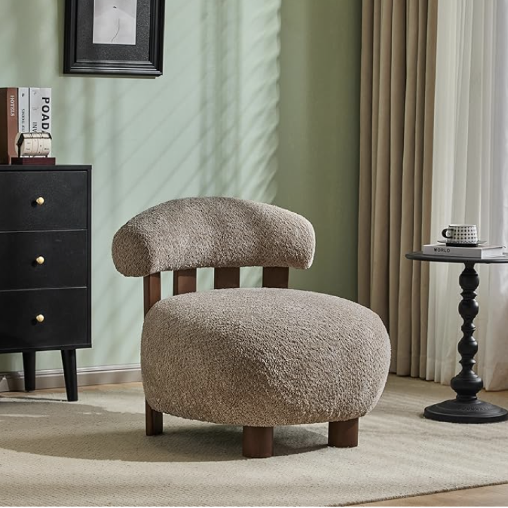 Christopher Knight Home Elvina Boucle Fabric Accent Chair, Solid Wood Single Lounge Sofa, Bedroom Comfy Reading Chair
